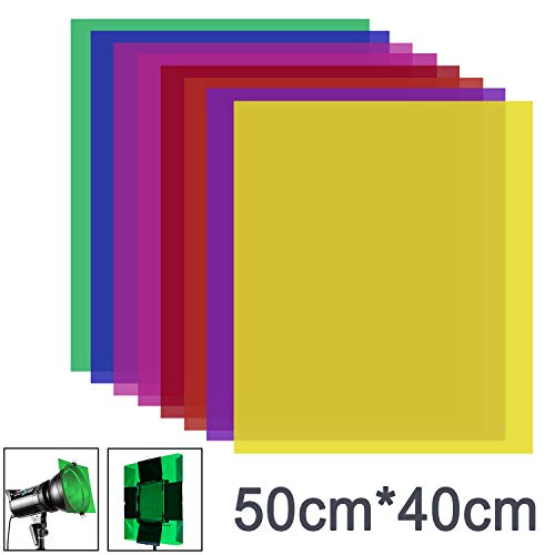 Neewer 8 Piezas Filtro Color Gel con 8 Colores-40 x 50cm Lámina de Plástico Transparente en Color, Filtro de Luz de Gel de Corrección para Flash Estroboscópico, Luz Video LED