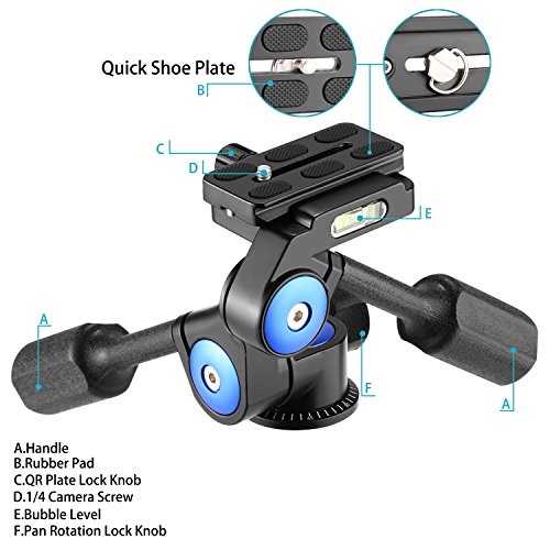 Neewer Camara Video Cabezal de Trípode con Cabezal de Bola Rotación 360 Grados,con Placa de Zapata Rápida 1/4" para Trípode,Monopie,Control Deslizante de Cámara,Soporte de Iluminación y Cámaras DSLR