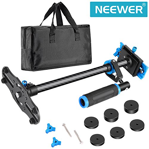 Neewer Fibra de Carbón 60 cm Estabilizador de Mano con Tornillo 1/4 3/8 Pulgada Placa de Zapata rápida para Canon Nikon Sony y Otras cámaras DSLR Vídeo DV, Negro/Azul