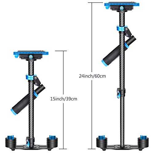 Neewer Fibra de Carbón 60 cm Estabilizador de Mano con Tornillo 1/4 3/8 Pulgada Placa de Zapata rápida para Canon Nikon Sony y Otras cámaras DSLR Vídeo DV, Negro/Azul