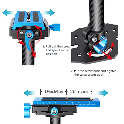 Neewer Fibra de Carbón 60 cm Estabilizador de Mano con Tornillo 1/4 3/8 Pulgada Placa de Zapata rápida para Canon Nikon Sony y Otras cámaras DSLR Vídeo DV, Negro/Azul