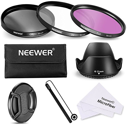 Neewer Filtro de 55 mm de la Lente Kit de Accesorios para Canon Nikon Sony Samsung Fujifilm Pentax: UV/CPL/FLD Filtro, la Bolsa, la Capilla de Lente, Tapa del Objetivo, paño de Limpieza
