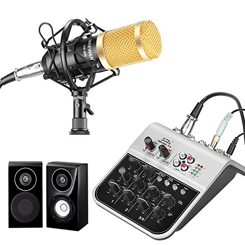 Neewer NW02-1A 4 Canales Mesa Consola de Mezclas Económico para Micrófono de Condensador, Mezclador de Aonido de Audio Compacto con 48V Phantom Power