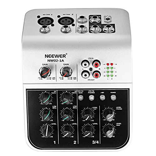 Neewer NW02-1A 4 Canales Mesa Consola de Mezclas Económico para Micrófono de Condensador, Mezclador de Aonido de Audio Compacto con 48V Phantom Power
