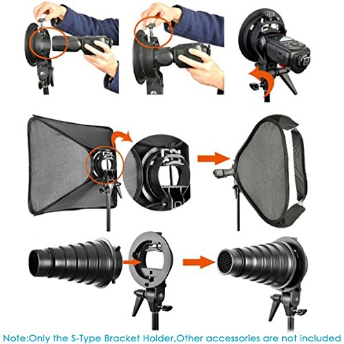 Neewer S-Type - Soporte sostenedor con montaje Bowens  para Speedlite Flash Snoot softbox ventana Paraguas de reflector, color negro