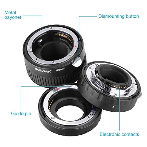 Neewer Tubo Extensión Macro Enfoque Automático AF Metal Fijado 12mm,20mm,36mm para Nikon AF, Cámara Réflex Digital con Lente AF-S D7200 D7100 D7000 D5500 D5300 D5200 D5100 D5000