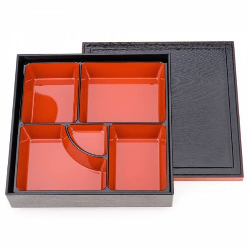 Negro japonés y laca roja Obento de la caja de almuerzo