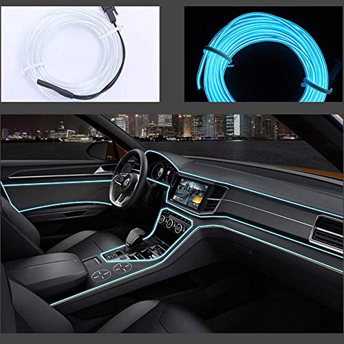 Neon LED EL cable para interior automotriz Cosplay lámpara de línea electroluminiscente LED emisora de luz decorativa con unidad de tira de luz 5V，Ice Blue, 1 m