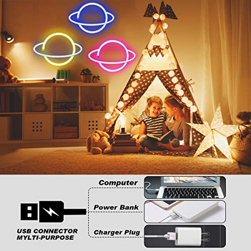Neon Light LED Planet Neon Signs, Planet Shaped Neon Sign Wall Decor USB/Battery Night Light for Bedroom Wedding Party Bar Pub Hotel Beach Kids Girls Room Wall Decor Accessory (Pink)