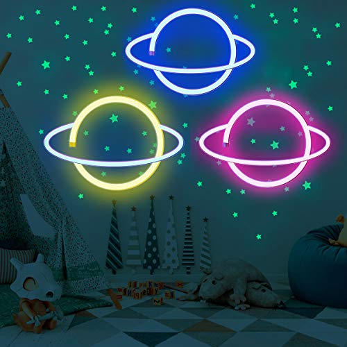 Neon Light LED Planet Neon Signs, Planet Shaped Neon Sign Wall Decor USB/Battery Night Light for Bedroom Wedding Party Bar Pub Hotel Beach Kids Girls Room Wall Decor Accessory (Pink)
