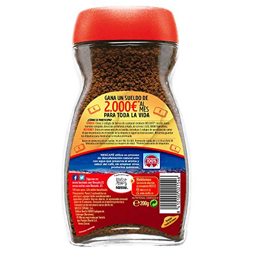 NESCAFÉ Café Classic Café Soluble Descafeinado, Bote de cristal, Paquete de 6x200g de Café - Total 1,2 Kg