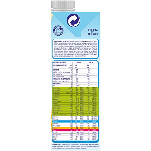 NESTLÉ JUNIOR 1+ Cereales - Leche para niños a partir de 1 año - 1L