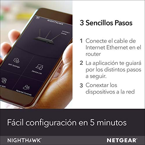 NETGEAR R7000P Router WiFi Nighthawk AC2300, Doble Banda, 4 Puertos Gigabit, protección Armor, Color Negro, 2300 Mbps