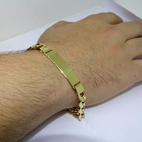 Never Say Never Pulsera para Hombre de Oro Amarillo de 18k con Placa.1.00cm de Ancha y 21.50cm de Larga. 100% Personalizable. Cierre mosquetón