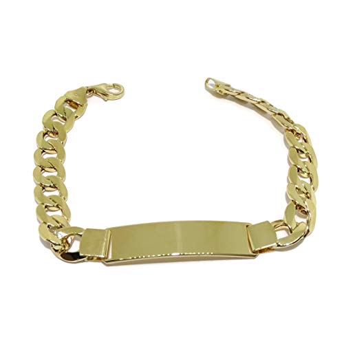 Never Say Never Pulsera para Hombre de Oro Amarillo de 18k con Placa.1.00cm de Ancha y 21.50cm de Larga. 100% Personalizable. Cierre mosquetón