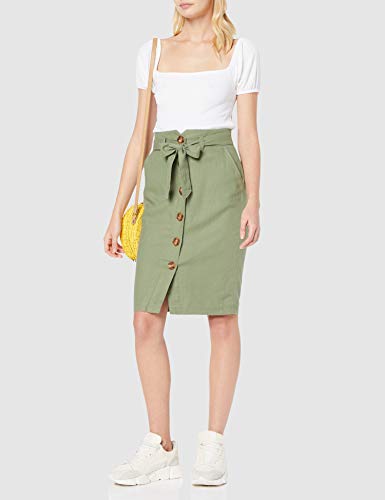 New Look Lila Linen Falda, Verde (Light Khaki 33), 36 (Talla del Fabricante: 8) para Mujer