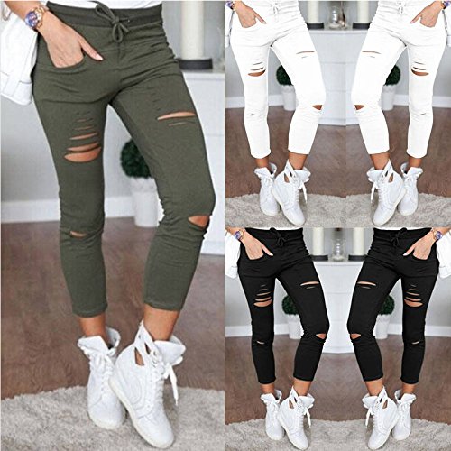 New Ripped Jeans For Women Women Big Size Ripped Trousers Stretch Pencil Pants Leggings Women Jeans Red XXL