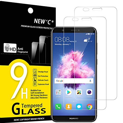NEW'C 2 Unidades, Protector de Pantalla para Huawei P Smart, Antiarañazos, Antihuellas, Sin Burbujas, Dureza 9H, 0.33 mm Ultra Transparente, Vidrio Templado Ultra Resistente