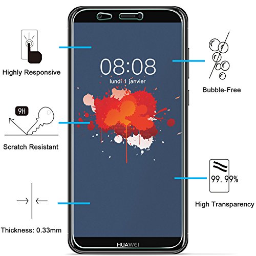 NEW'C 2 Unidades, Protector de Pantalla para Huawei P Smart, Antiarañazos, Antihuellas, Sin Burbujas, Dureza 9H, 0.33 mm Ultra Transparente, Vidrio Templado Ultra Resistente