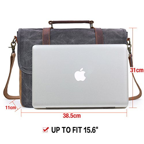 NEWHEY Bolso Bandolera Hombre Mensajero Bolsa Resistentes Maletin Portatil 15.6 Ordenador Lona Trabajo Vintage Gris