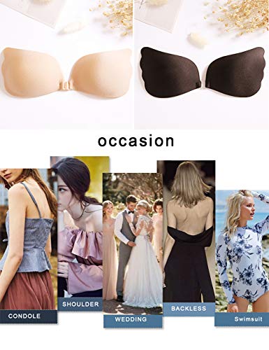 NewPI Sujetador Adhesivo Invisible de Mujer, Bra Mujeres Silicone Invisible Sujetador Push Up Uso Diario, Vestido de Boda, Vestido de Noche. (Beige, A)
