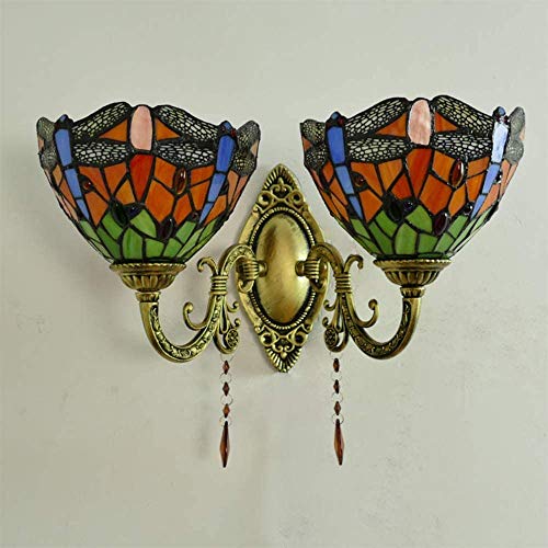 NEXFAN Lámpara De Pared Estilo Tiffany, Pantalla De Vidriera Retro Europea, Lámpara De Pared De Doble Cabezal para Pasillo De Cabecera, Lámpara De Pared con Espejo De Baño, 110-220 V, A