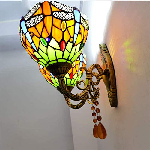 NEXFAN Lámpara De Pared Estilo Tiffany, Pantalla De Vidriera Retro Europea, Lámpara De Pared De Doble Cabezal para Pasillo De Cabecera, Lámpara De Pared con Espejo De Baño, 110-220 V, A