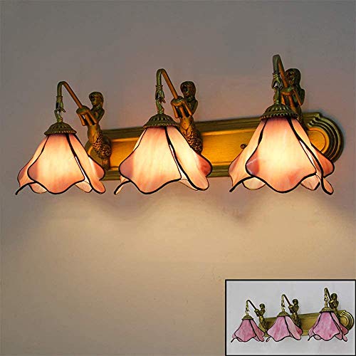 NEXFAN Lámpara De Pared Retro De Estilo Europeo con 3 Cabezas, Luz De Pared Estilo Tiffany, Faros De Espejo De Baño, Lámpara De Estudio para Dormitorio, Sala De Estar, 110 V-240 V, F