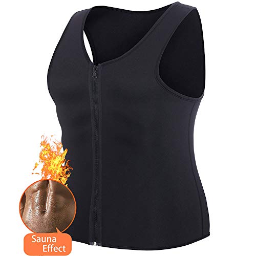 NHEIMA Faja Reductora Hombre Adelgazante, Camiseta Termica Chaleco Hombre Trabajo de Neopreno con Cierre para Sudoración, Quema Grasa, Gym, Faja Deportiva Lumbar (2XL, Negro-Negro-02)