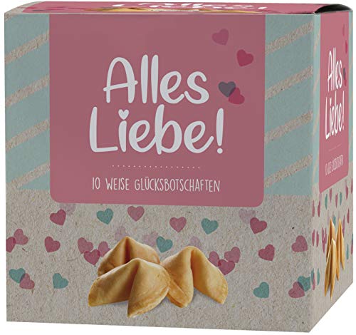 Ni Hao "Alles Liebe" - Galletas de la suerte en bonita caja de 10 unidades con galletas empaquetadas individualmente y diferentes frases – Fabricado en Alemania