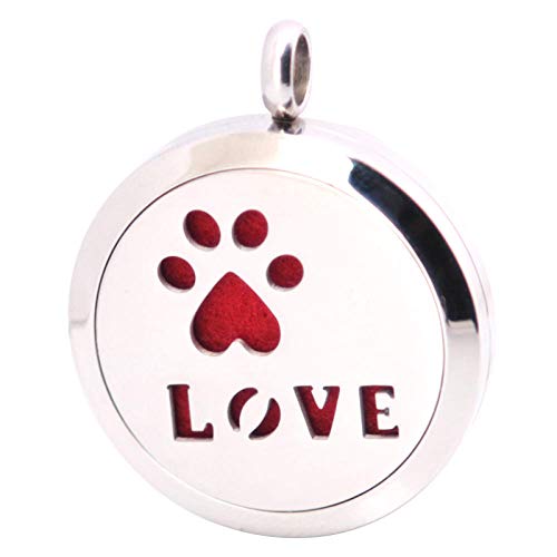 Niaofeces Collar Difusor Collar De Perfume Amor Perro Palma Aromaterapia Aceite Esencial Quirúrgico Acero Inoxidable Colgante Collar Difusor De Perfume Medallón con Fieltro
