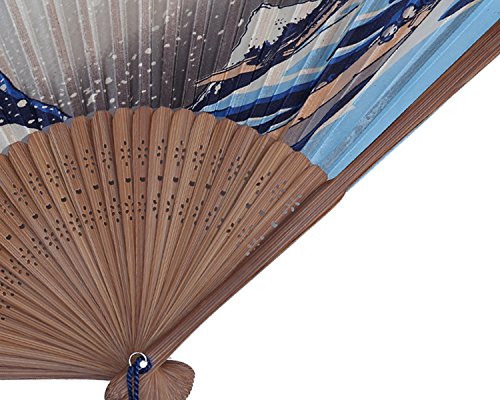 niceeshop(TM) Abanico de la Mano, Abanico Plegable de Bambú de Encaje del Patrón de Onda Azul Profundo y Blanco