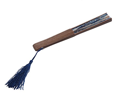 niceeshop(TM) Abanico de la Mano, Abanico Plegable de Bambú de Encaje del Patrón de Onda Azul Profundo y Blanco