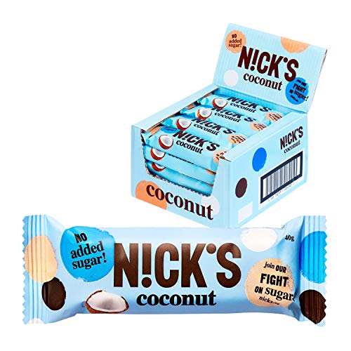 NICKS Coconut bar, Barrita de coco recubierta de chocolate, sin azúcar añadido, sin gluten 20 x 40g