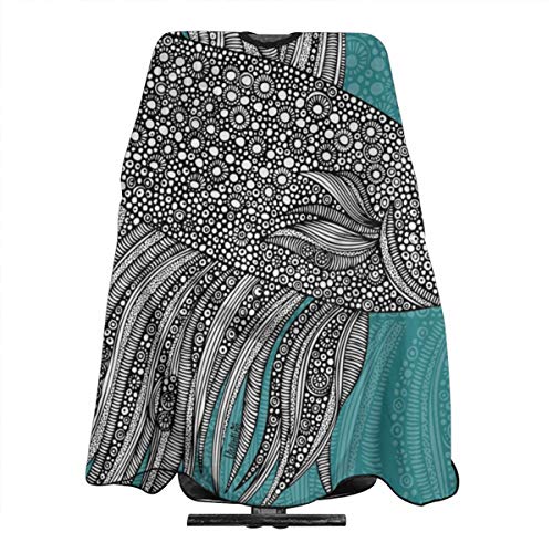 Nicokee Barber - Capa de peluquería para San Valentín Ramos Beta con patrón de pez corte de pelo para peluquería, profesión de peluquería, kit de baberos para hombres y mujeres