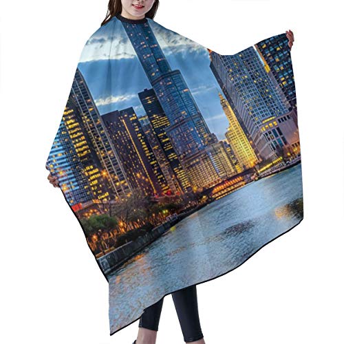 Nicokee Barber Salon Cape Delantal City Chicago Skyline Sunset River corte de pelo peluquería profesión Barbershop suministros babero kit para hombres y mujeres