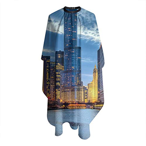 Nicokee Barber Salon Cape Delantal City Chicago Skyline Sunset River corte de pelo peluquería profesión Barbershop suministros babero kit para hombres y mujeres