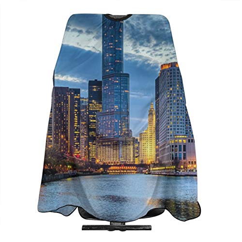 Nicokee Barber Salon Cape Delantal City Chicago Skyline Sunset River corte de pelo peluquería profesión Barbershop suministros babero kit para hombres y mujeres