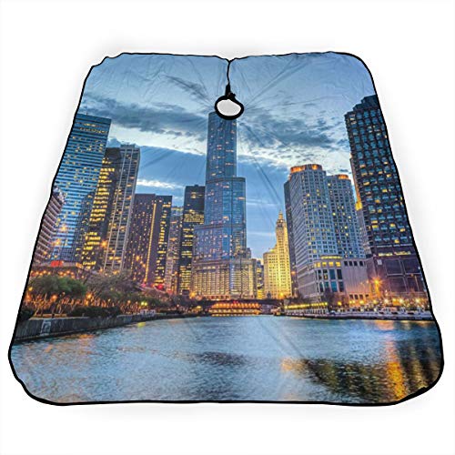 Nicokee Barber Salon Cape Delantal City Chicago Skyline Sunset River corte de pelo peluquería profesión Barbershop suministros babero kit para hombres y mujeres