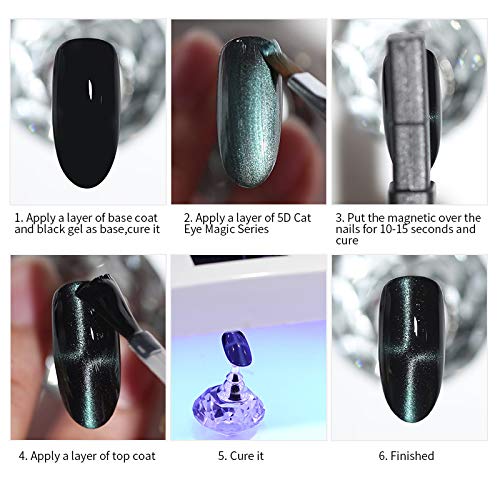 NICOLE DIARY 5ml Gel de ojos de gato Esmalte de uñas Efecto 5D Barniz de gel magnético Soak Off Gel UV Kit de decoración de manicura lasergráfica mágica (6 botellas)