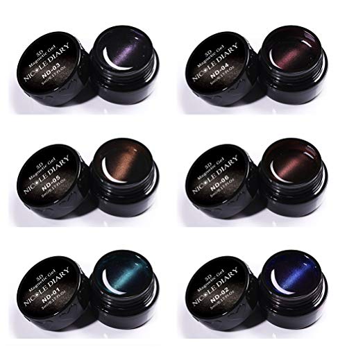 NICOLE DIARY 5ml Gel de ojos de gato Esmalte de uñas Efecto 5D Barniz de gel magnético Soak Off Gel UV Kit de decoración de manicura lasergráfica mágica (6 botellas)