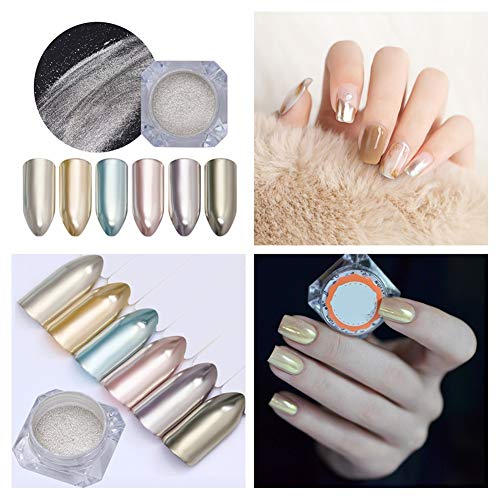 NICOLE DIARY Chrome Powder Nail Art Set Chrome Pigment Powder Metalizado Nail Art Powder Glitters Manicure Art Power Sets con 8 piezas de palos de sombra de ojos