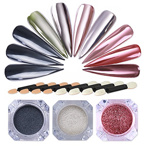 NICOLE DIARY Chrome Powder Nail Art Set Chrome Pigment Powder Metalizado Nail Art Powder Glitters Manicure Art Power Sets con 8 piezas de palos de sombra de ojos