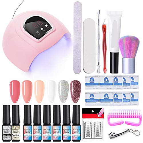 NICOLE DIARY Kit de inicio de esmalte de uñas de gel con lámpara de uñas de luz UV/LED 54W, base y capa superior, herramientas de manicura + 6 esmaltes de gel de colores clásicos populares (8 ml)