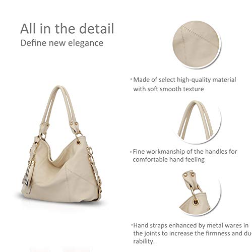 NICOLE & DORIS Bolso de Mano para Mujer Bolso de Mensajero Hobo Bolsos de Hombro de Cuero Suave Bolsos Cruzados Bolsos de asa Superior con Borla Beige