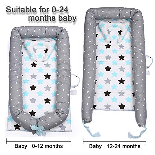 Nido de Bebé Dormir Recien Recién Nacido, Mooedcoe Cama Tumbona de Bebé Portátil de Viaje, Bebé Cuna Sueño, Respirable, Algodón 100% con Almohada 48 x 82.8cm (durante 0-24 meses)