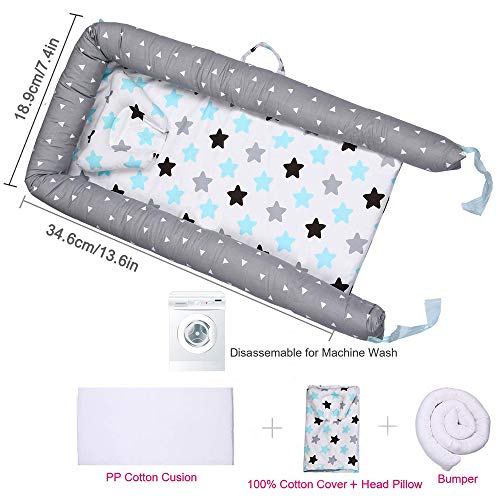 Nido de Bebé Dormir Recien Recién Nacido, Mooedcoe Cama Tumbona de Bebé Portátil de Viaje, Bebé Cuna Sueño, Respirable, Algodón 100% con Almohada 48 x 82.8cm (durante 0-24 meses)