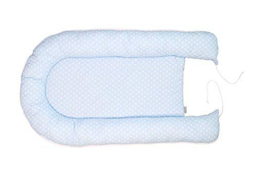 Nido para bebé de ULLENBOOM ® azul claro azul gris (nido de 55 x 95 cm de algodón; apto como cuna de viaje y para el colecho; dibujo: estrellas)