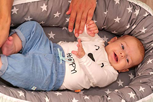 Nido para bebé de ULLENBOOM ® azul claro azul gris (nido de 55 x 95 cm de algodón; apto como cuna de viaje y para el colecho; dibujo: estrellas)