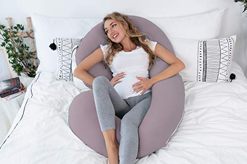 NiDream Almohada de Embarazo con Funda de Jersey, Almohada de Cuerpo Completo en Forma de C para Mujeres Embarazadas (Jersey Morado)